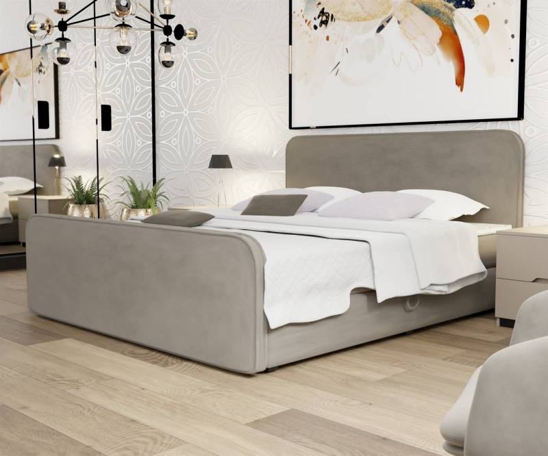 Fun Möbel Boxbett Schlafzimmerbett MABEL Überlänge (220cm) in Stoff Opera Velvet (inkl. Kaltschaumtopper), Beidseitig aufklappbare Bettkästen von Fun Möbel