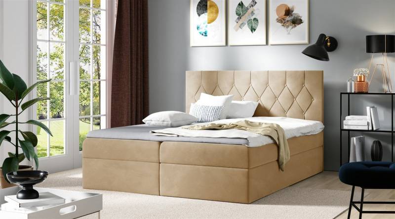Fun Möbel Boxbett Schlafzimmerbett MANOLIS in Stoff (inkl. Bettkästen, inkl. Kaltschaumtopper) von Fun Möbel
