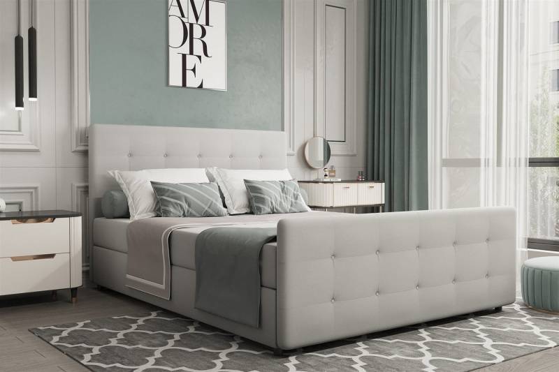 Fun Möbel Boxbett Schlafzimmerbett MARKOS Überlänge in Stoff Soro (Liegefläche in Stoff und Farbe des Bettes, inkl. Bettkästen ohne Topper), Strasssteine in Kopf- und Fußteil von Fun Möbel