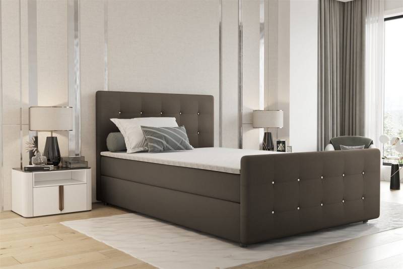 Fun Möbel Boxbett Schlafzimmerbett MARKOS Überlänge in Stoff Soro (Liegefläche in Stoff und Farbe des Bettes, inkl. Bettkästen und Topper), Strasssteine in Kopf- und Fußteil von Fun Möbel