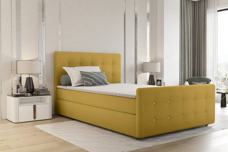 Fun Möbel Boxbett Schlafzimmerbett MARKOS Überlänge in Stoff Soro (Liegefläche in Stoff und Farbe des Bettes, inkl. Bettkästen und Topper), Strasssteine in Kopf- und Fußteil von Fun Möbel
