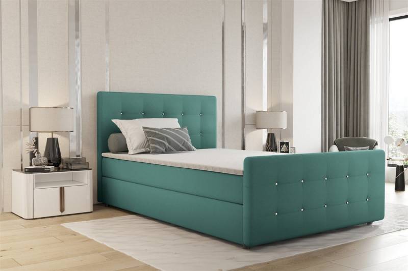 Fun Möbel Boxbett Schlafzimmerbett MARKOS in Stoff Soro (Liegefläche in Stoff und Farbe des Bettes, inkl. Bettkästen und Topper), Strasssteine in Kopf- und Fußteil von Fun Möbel