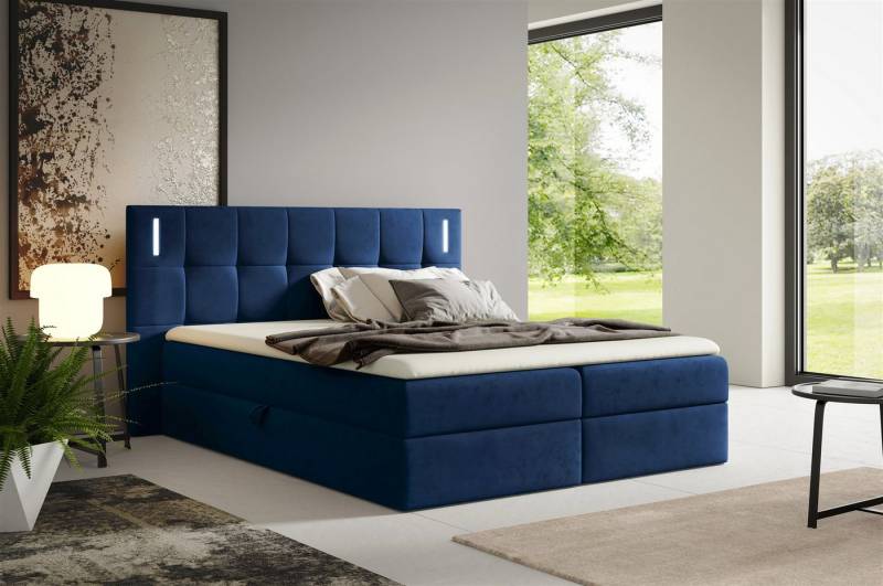 Fun Möbel Boxbett Schlafzimmerbett MARTIM PREMIUM Stoff Fresh (mit Taschenfederkernmatratze, inkl. Viscoschaumtopper), mit LED-Beleuchtung von Fun Möbel