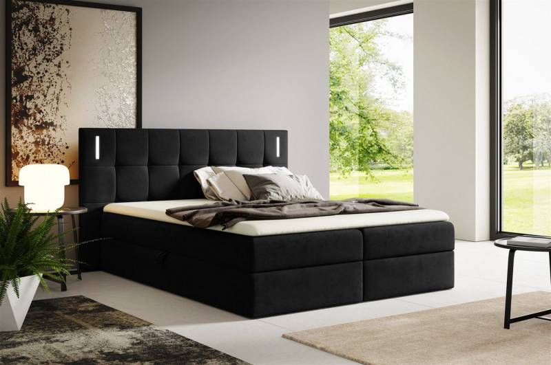 Fun Möbel Boxbett Schlafzimmerbett MARTIM Standard Stoff Fresh (mit Bonellfederkernmatratze, inkl. Kaltschaumtopper), mit LED-Beleuchtung von Fun Möbel