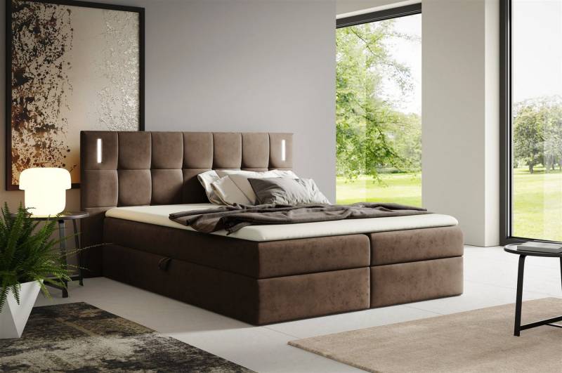 Fun Möbel Boxbett Schlafzimmerbett MARTIM Standard Stoff Fresh (mit Bonellfederkernmatratze, inkl. Kaltschaumtopper), mit LED-Beleuchtung von Fun Möbel