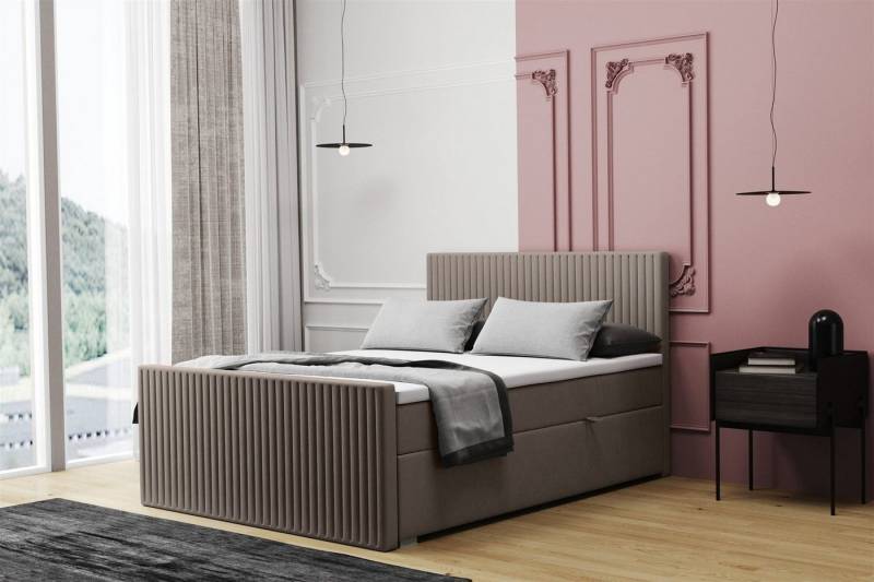 Fun Möbel Boxbett Schlafzimmerbett MONTY Überlänge in Stoff Monolith (inkl. Kaltschaumtopper und Bettkästen), auch in Standardlänge erhältlich von Fun Möbel