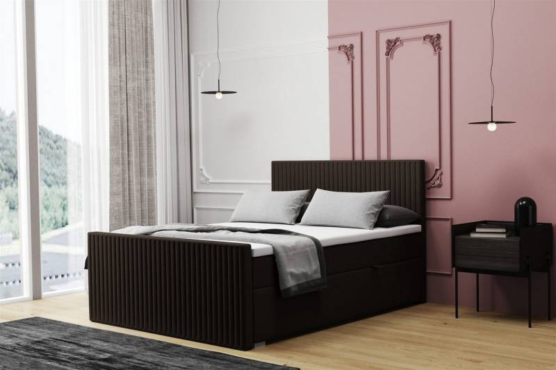 Fun Möbel Boxbett Schlafzimmerbett MONTY Überlänge in Stoff Monolith (inkl. Kaltschaumtopper und Bettkästen), auch in Standardlänge erhältlich von Fun Möbel