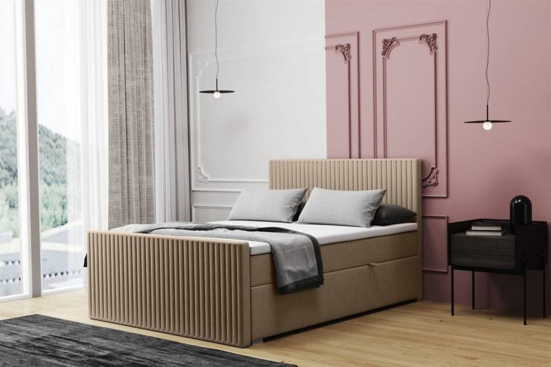 Fun Möbel Boxbett Schlafzimmerbett MONTY Überlänge in Stoff Monolith (inkl. Kaltschaumtopper und Bettkästen), auch in Standardlänge erhältlich von Fun Möbel