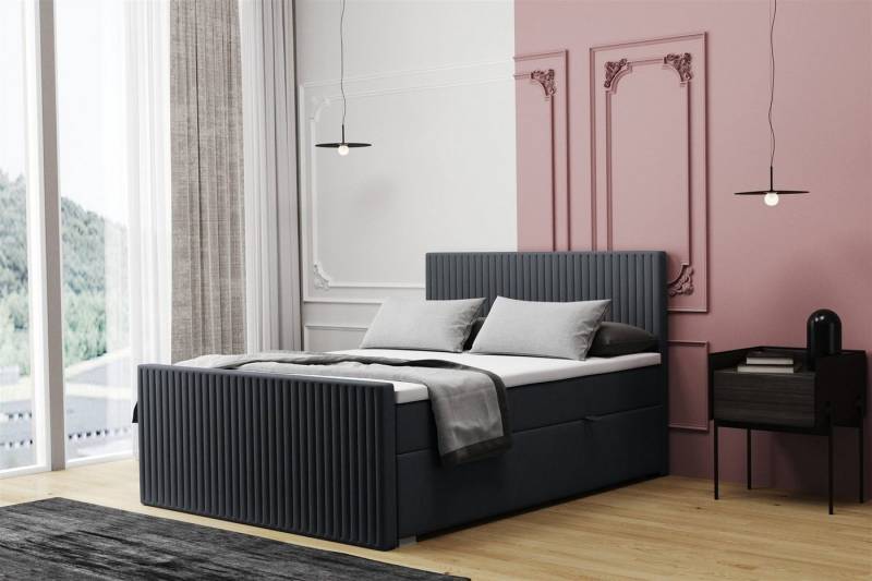 Fun Möbel Boxbett Schlafzimmerbett MONTY Überlänge in Stoff Monolith (inkl. Kaltschaumtopper und Bettkästen), auch in Standardlänge erhältlich von Fun Möbel