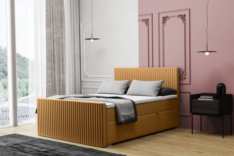 Fun Möbel Boxbett Schlafzimmerbett MONTY in Stoff Monolith (Kopfteil und Fußteil Gepolstert, inkl. Bettkasten), Inkl. Topper von Fun Möbel