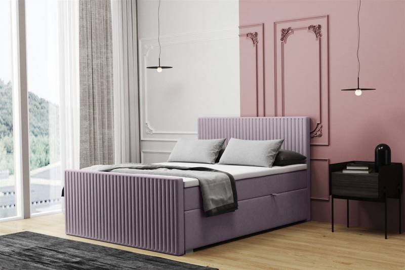 Fun Möbel Boxbett Schlafzimmerbett MONTY in Stoff Monolith (Kopfteil und Fußteil Gepolstert, inkl. Bettkasten), Inkl. Topper von Fun Möbel