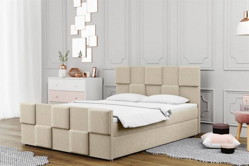 Fun Möbel Boxbett Schlafzimmerbett MURILO Überlänge in Stoff Monolith (auch in Standardlänge erhältlich, inkl. Kaltschaumtopper und Topper), gepolstertes Fußteil von Fun Möbel
