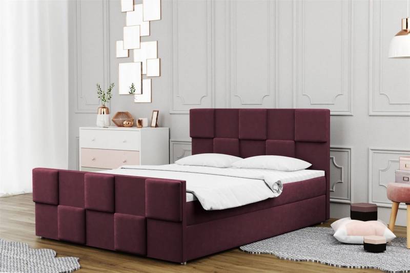 Fun Möbel Boxbett Schlafzimmerbett MURILO Überlänge in Stoff Monolith (auch in Standardlänge erhältlich, inkl. Kaltschaumtopper und Topper), gepolstertes Fußteil von Fun Möbel