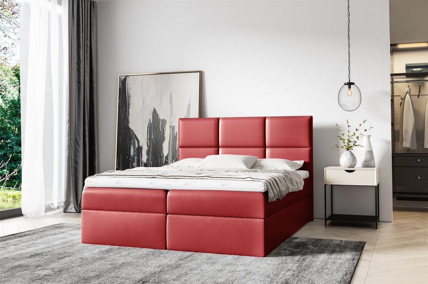 Fun Möbel Boxbett Schlafzimmerbett OLIVIA in Kunstleder (Auch erhältlich in Überlänge 220 cm, Inkl. Bettkasten), Inkl. Topper von Fun Möbel