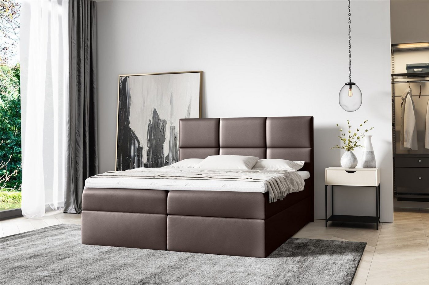 Fun Möbel Boxbett Schlafzimmerbett OLIVIA in Kunstleder (Auch erhältlich in Überlänge 220 cm, Inkl. Bettkasten), Inkl. Topper von Fun Möbel