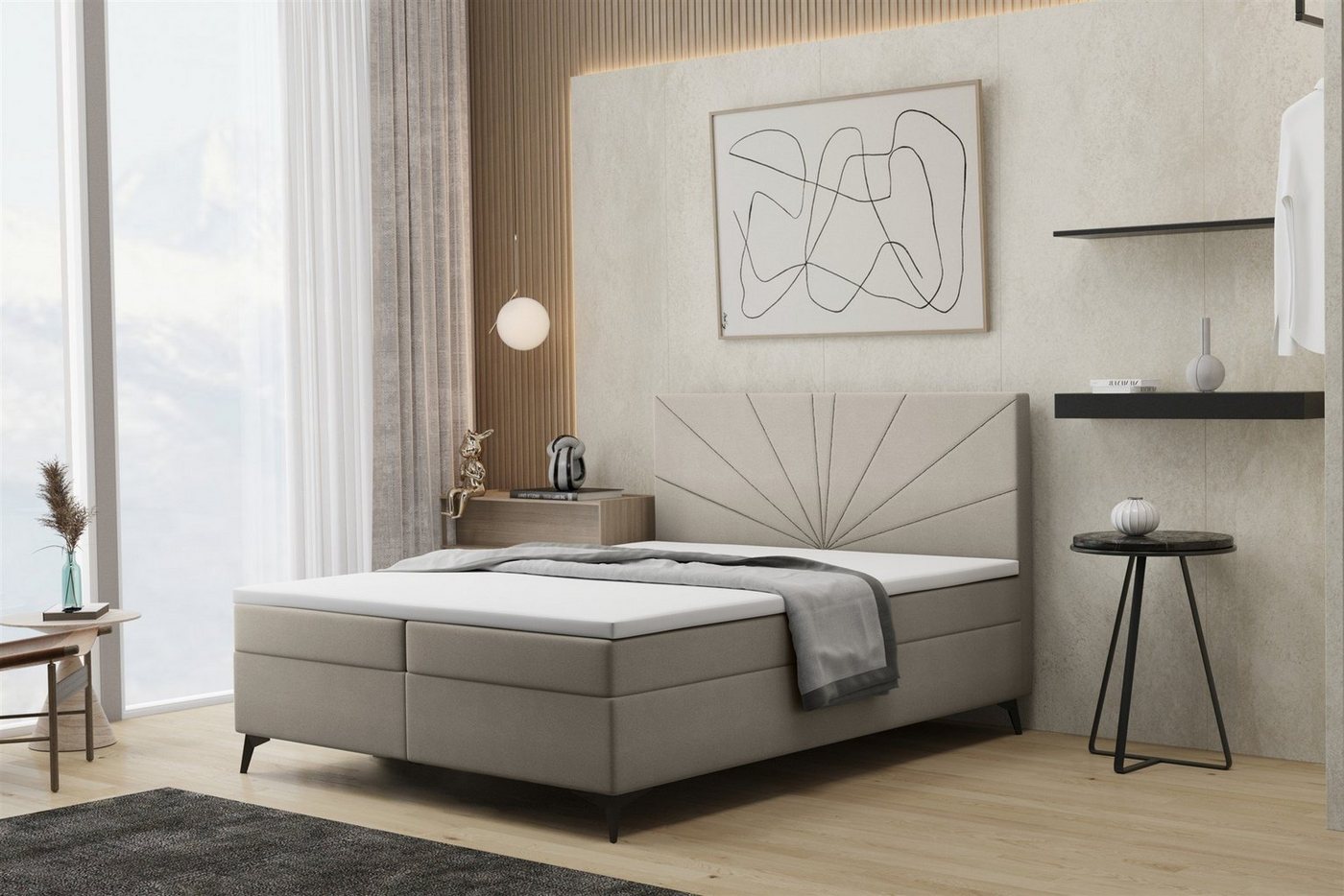 Fun Möbel Boxbett Schlafzimmerbett PONCE Überlänge in Stoff Riviera (auch in Standardlänge erhältlich), inkl. Bettkasten und Topper von Fun Möbel
