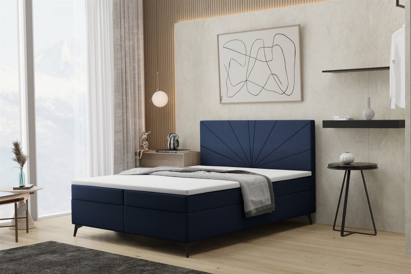 Fun Möbel Boxbett Schlafzimmerbett PONCE in Stoff Riviera (auch in Überlänge erhältlich), inkl. Bettkasten und Topper von Fun Möbel