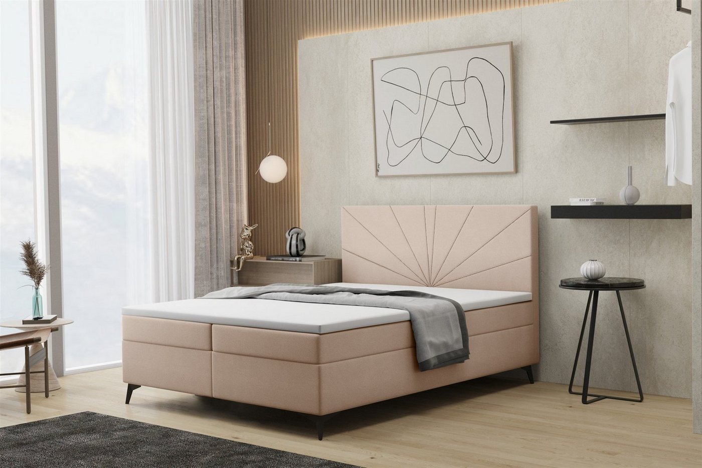 Fun Möbel Boxbett Schlafzimmerbett PONCE in Stoff Riviera (auch in Überlänge erhältlich), inkl. Bettkasten und Topper von Fun Möbel