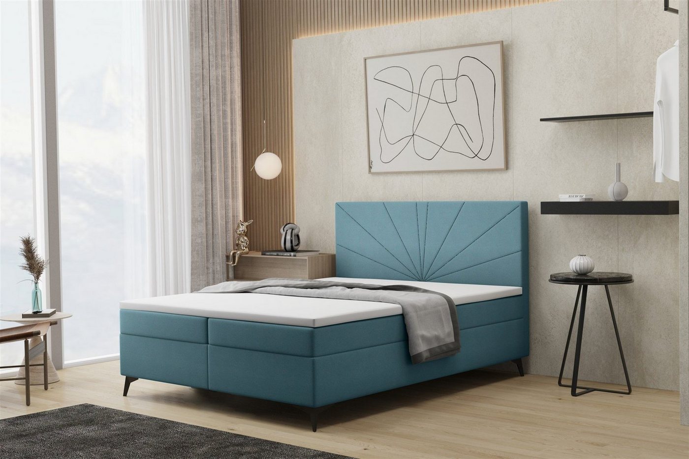 Fun Möbel Boxbett Schlafzimmerbett PONCE in Überlänge in Stoff (inkl. Bettkasten, inkl. Kaltschaumtopper), Überlänge 220cm von Fun Möbel