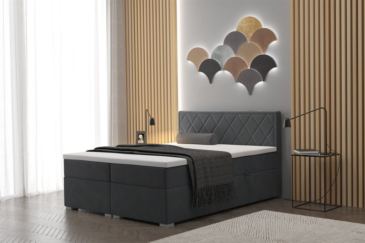 Fun Möbel Boxbett Schlafzimmerbett RAMIRO in Überlänge mit Bettkästen (inkl. Kaltschaumtopper), Überlänge 220cm von Fun Möbel