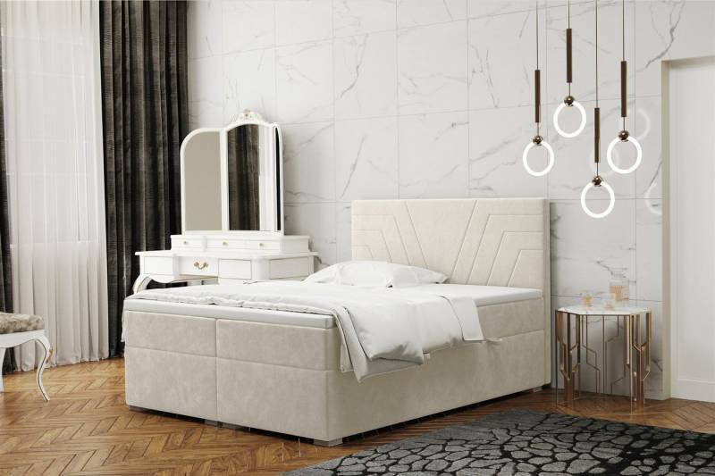 Fun Möbel Boxbett Schlafzimmerbett RAMON Überlänge in Stoff Matt Velvet (inkl. Topper und Bettkästen, auch in Standardlänge erhältlich), Gestepptes Kopfteil von Fun Möbel