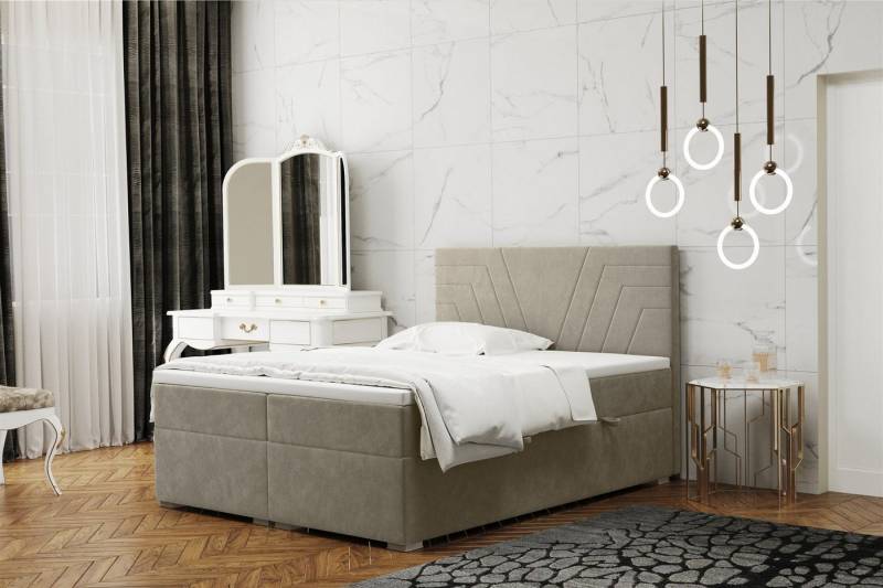 Fun Möbel Boxbett Schlafzimmerbett RAMON Überlänge in Stoff Matt Velvet (inkl. Topper und Bettkästen, auch in Standardlänge erhältlich), Gestepptes Kopfteil von Fun Möbel