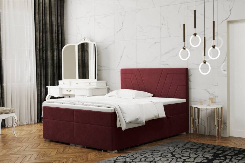 Fun Möbel Boxbett Schlafzimmerbett RAMON in Stoff Matt Velvet (inkl. Topper und Bettkästen, auch in Überlänge erhältlich), Gestepptes Kopfteil von Fun Möbel