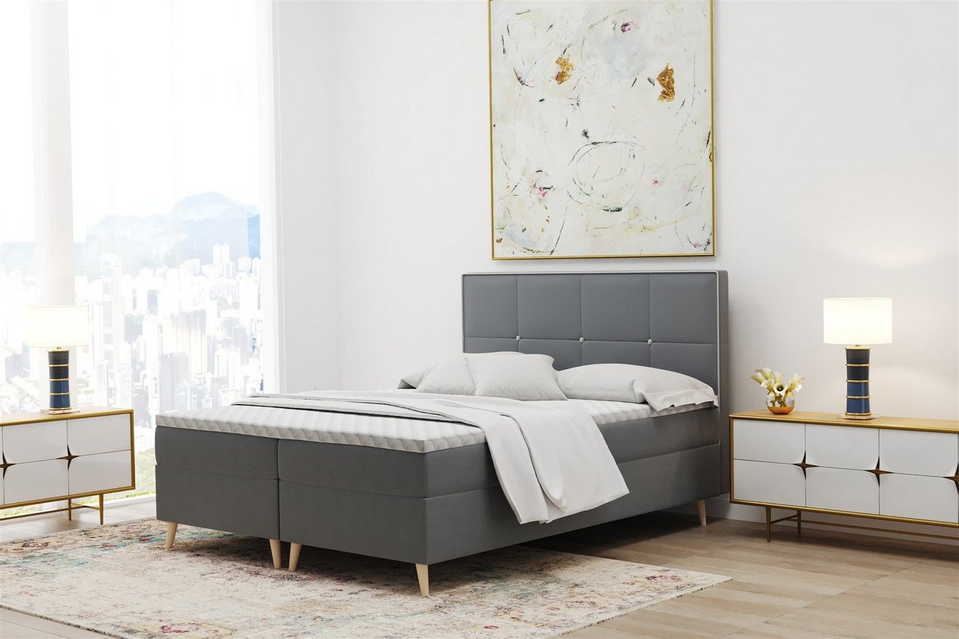Fun Möbel Boxbett Schlafzimmerbett RENAN Überlänge in Stoff Riviera oder Kunstleder (inkl. Bettkasten, inkl. Kaltschaumtopper) von Fun Möbel