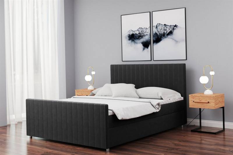 Fun Möbel Boxbett Schlafzimmerbett ROSALIE Überlänge in Stoff Matt Velvet (inkl. Topper und Bettkästen, auch in Standardlänge erhältlich), gepolstertes und gestepptes Kopf- und Fußteil von Fun Möbel