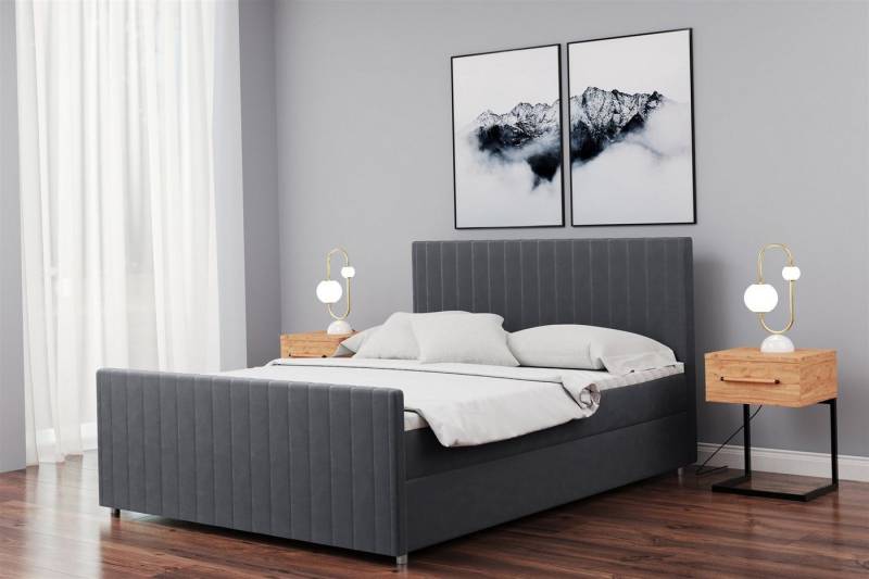 Fun Möbel Boxbett Schlafzimmerbett ROSALIE Überlänge in Stoff Matt Velvet (inkl. Topper und Bettkästen, auch in Standardlänge erhältlich), gepolstertes und gestepptes Kopf- und Fußteil von Fun Möbel