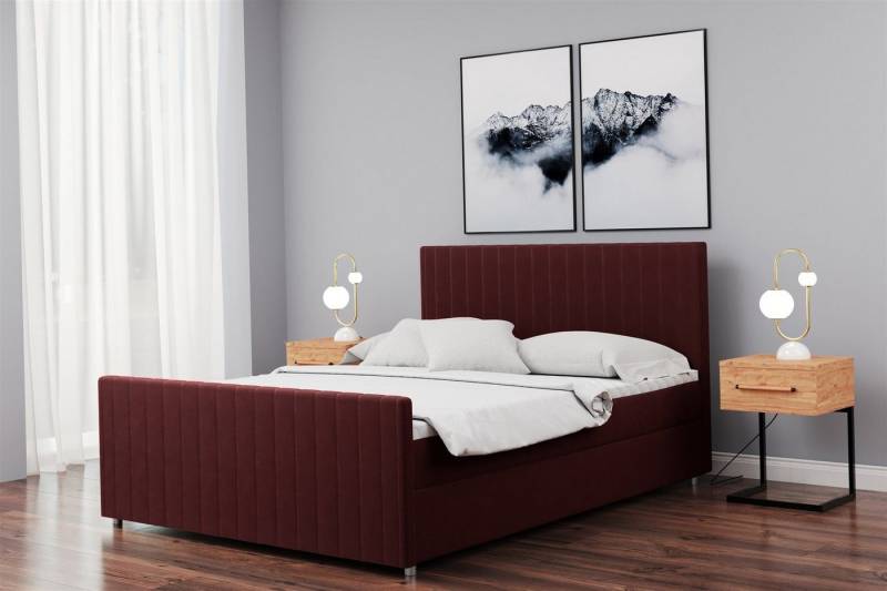 Fun Möbel Boxbett Schlafzimmerbett ROSALIE in Stoff Matt Velvet (inkl. Topper und Bettkästen, auch in Überlänge erhältlich), gepolstertes und gestepptes Kopf- und Fußteil von Fun Möbel