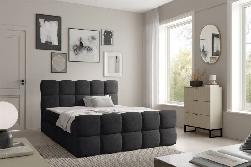 Fun Möbel Boxbett Schlafzimmerbett SATINE Überlänge Stoff Coral (220cm) (inkl. Kaltschaumtopper, inkl. Bonellfederkernmatratze), inkl. Bettkasten von Fun Möbel