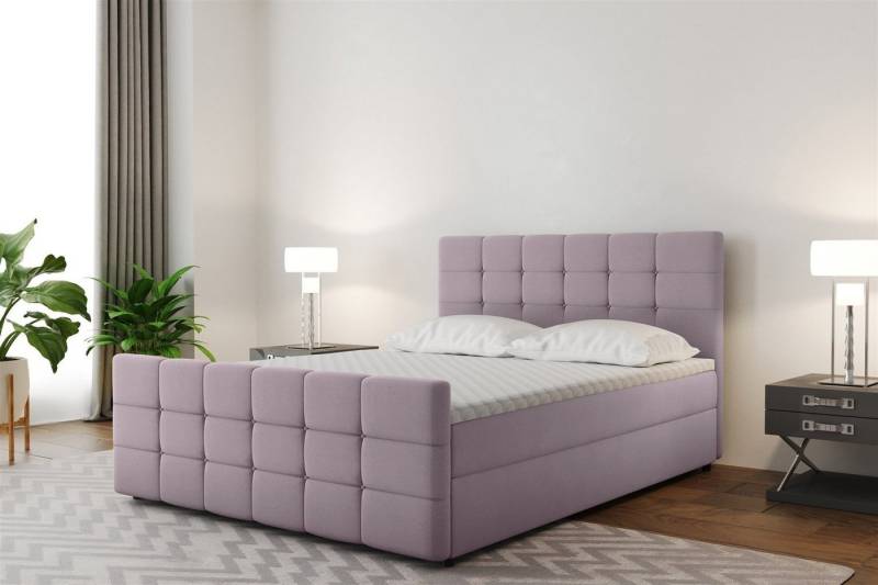 Fun Möbel Boxbett Schlafzimmerbett SENON 200er in Stoff neue Farben (inkl. Bettkästen, inkl. Kaltschaumtopper), Gepolstertes und Gestepptes Kopf- und Fußteil von Fun Möbel