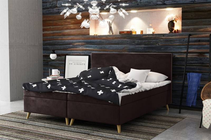 Fun Möbel Boxbett Schlafzimmerbett Sileno Überlänge in Stoff Riviera oder Sawana (inkl. Topper, auch in Standardlänge erhältlich), Mit kontrastfarbigem Saum von Fun Möbel
