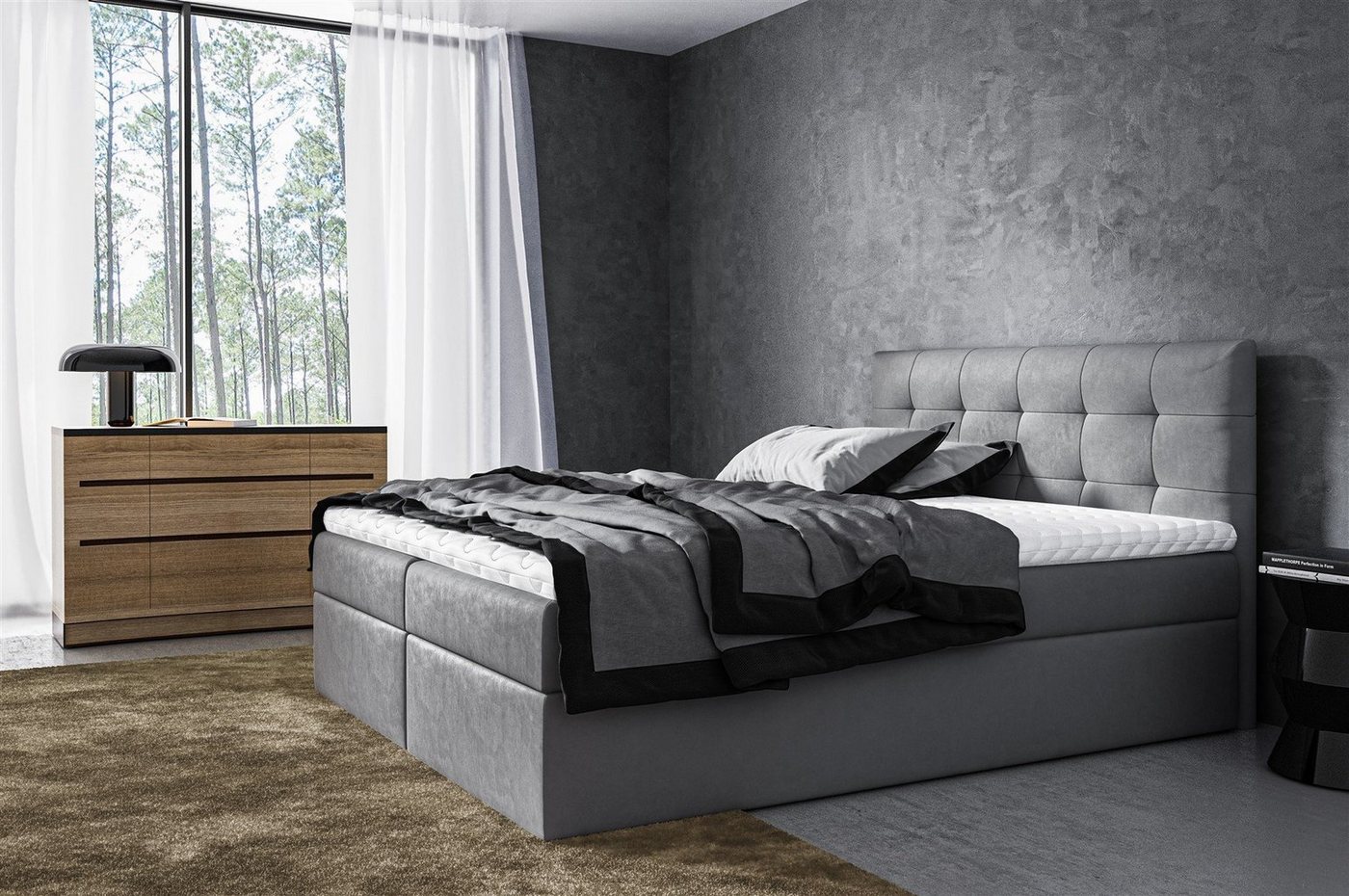 Fun Möbel Boxbett Schlafzimmerbett VIDE in Stoff oder Kunstleder (Auch in Überlänge erhältlich, Inkl. Bettkasten), Inkl. Topper von Fun Möbel