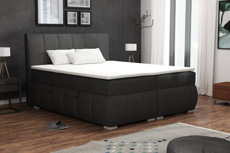 Fun Möbel Boxbett Schlafzimmerbett VINCENZA in Stoff "Orinoco" Schwarz (inkl. Bettkasten, 1-St., inkl. Kaltschaumtopper) von Fun Möbel