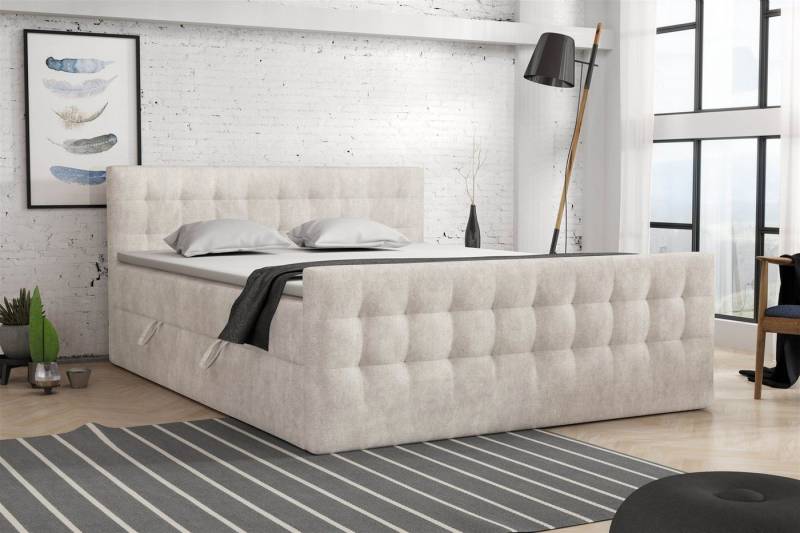 Fun Möbel Boxbett ANKER Deluxe in Stoff Preston, Monolith oder Perfect Harmony (inkl. Bettkästen und Topper), gepolstertes Fußteil von Fun Möbel