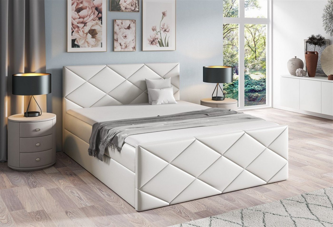 Fun Möbel Boxspringbett Boxspringbett HENRIK Überlänge in Kunstleder (inkl. Bettkästen, inkl. Kaltschaumtopper) von Fun Möbel