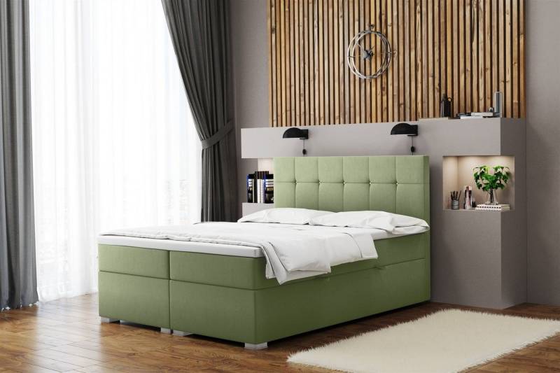 Fun Möbel Boxspringbett Boxspringbett Schlafzimmerbett ABELT Überlänge in Stoff Matt Velvet (incl. Kaltschaumtopper und Bettkästen), Strass-Steine im Kopfteil von Fun Möbel