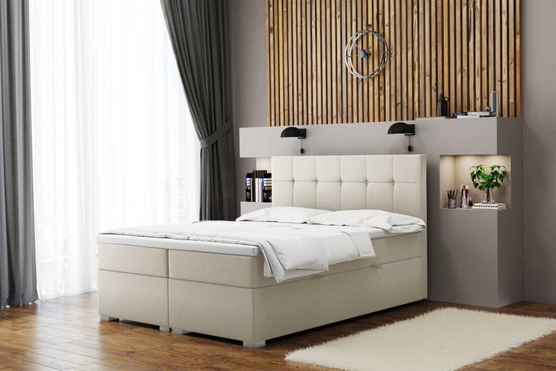 Fun Möbel Boxbett Schlafzimmerbett ABELT Überlänge in Stoff Matt Velvet (incl. Kaltschaumtopper und Bettkästen), Strass-Steine im Kopfteil von Fun Möbel