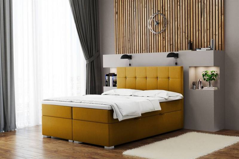 Fun Möbel Boxbett Schlafzimmerbett ABELT Überlänge in Stoff Matt Velvet (incl. Kaltschaumtopper und Bettkästen), Strass-Steine im Kopfteil von Fun Möbel