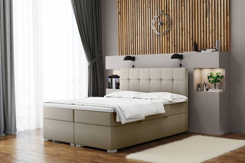 Fun Möbel Boxbett Schlafzimmerbett ABELT Überlänge in Stoff Matt Velvet (incl. Kaltschaumtopper und Bettkästen), Strass-Steine im Kopfteil von Fun Möbel