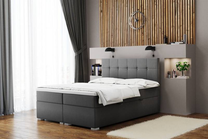 Fun Möbel Boxspringbett Boxspringbett Schlafzimmerbett ABELT in Stoff inkl. Bettkästen (Kaltschaumtopper), Strass-Steine im Kopfteil von Fun Möbel