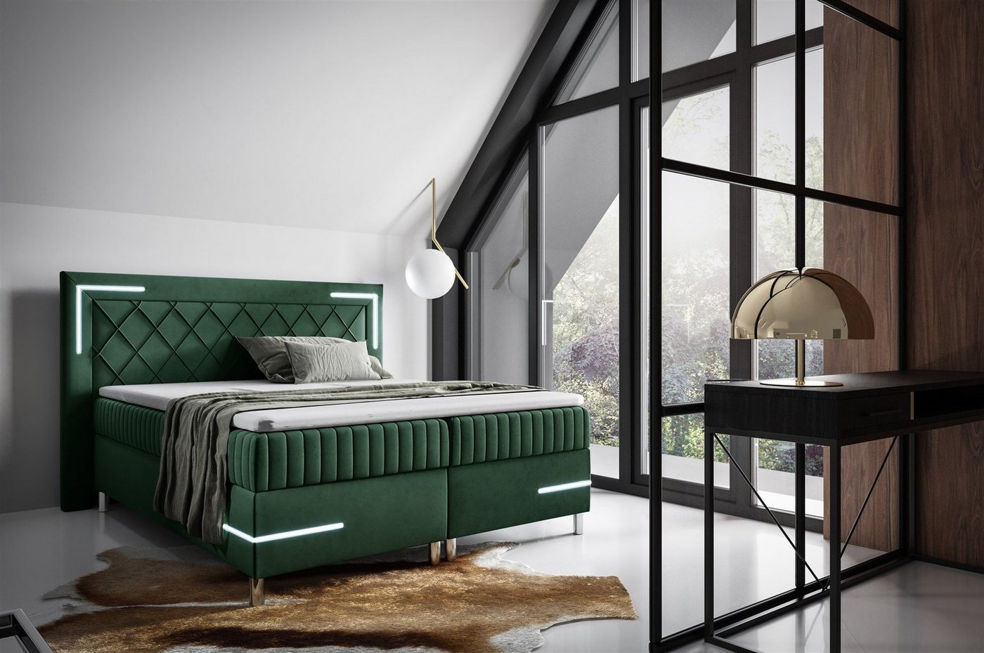 Fun Möbel Boxbett Schlafzimmerbett AMORE Nr.3 in Stoff Fresh (inkl. Bettkasten und Topper), inkl. LED-Beleuchtung von Fun Möbel