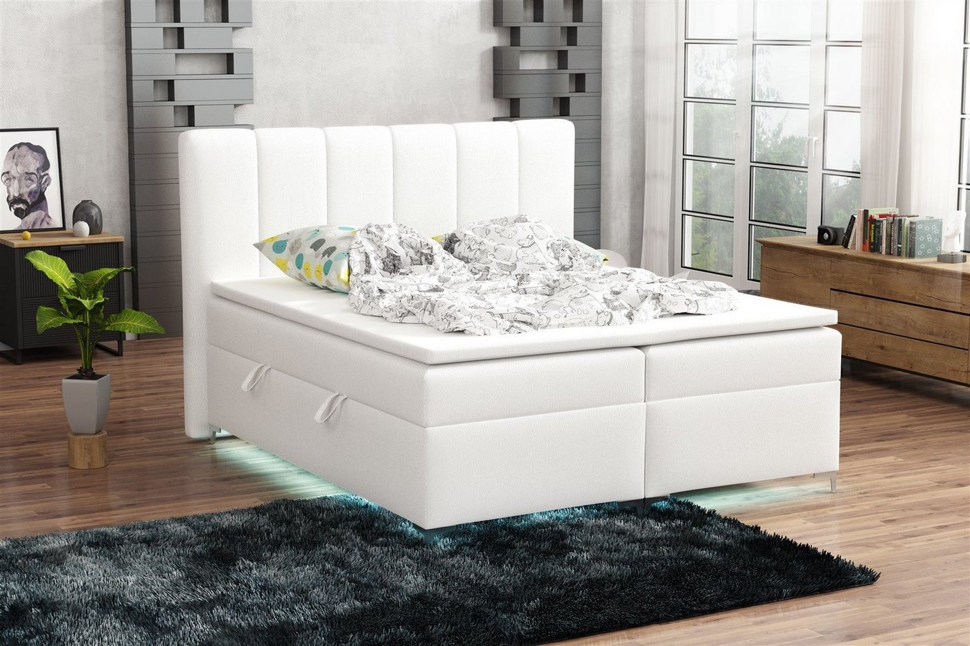 Fun Möbel Boxbett Schlafzimmerbett ANGEL Kunstleder oder Stoff Preston (inkl. Kaltschaumtopper) von Fun Möbel