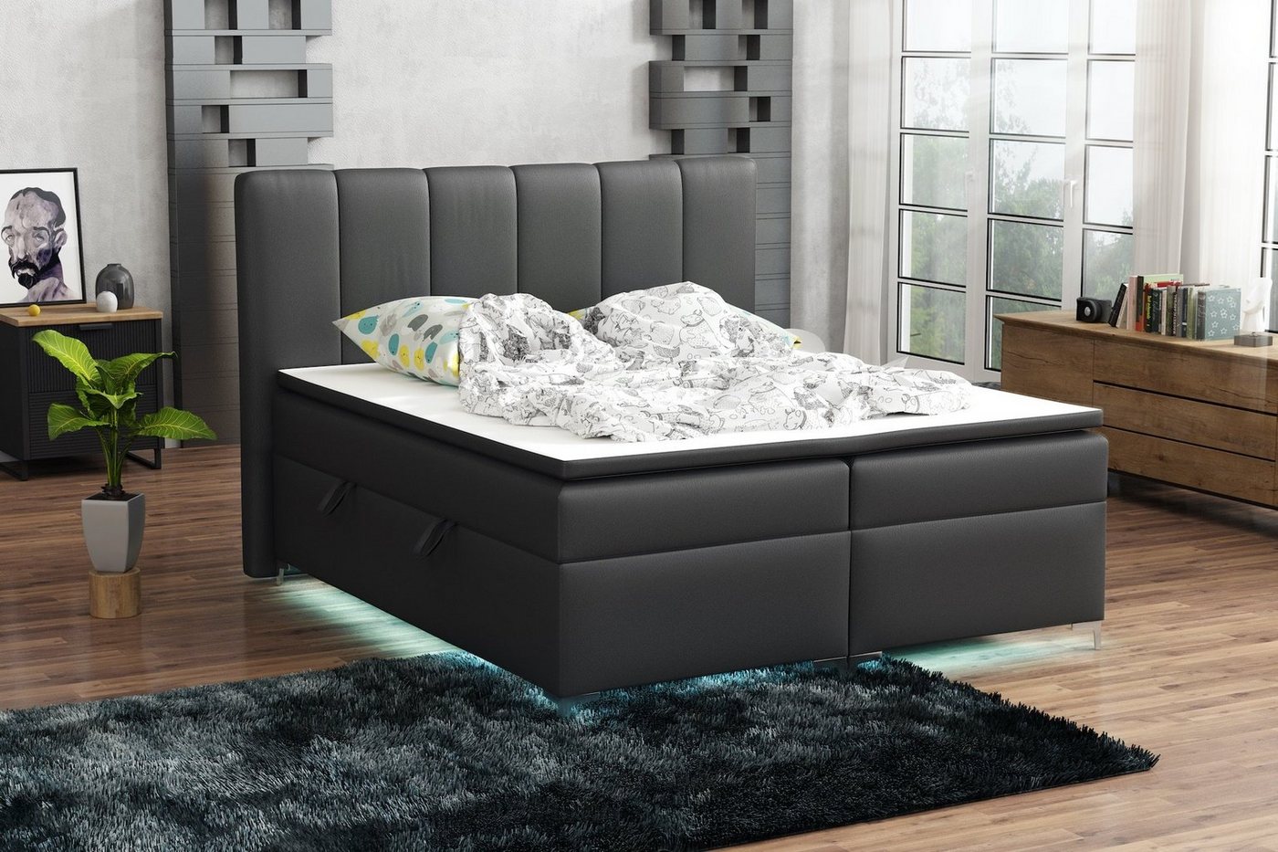 Fun Möbel Boxbett Schlafzimmerbett ANGEL Kunstleder oder Stoff Preston (inkl. Kaltschaumtopper) von Fun Möbel