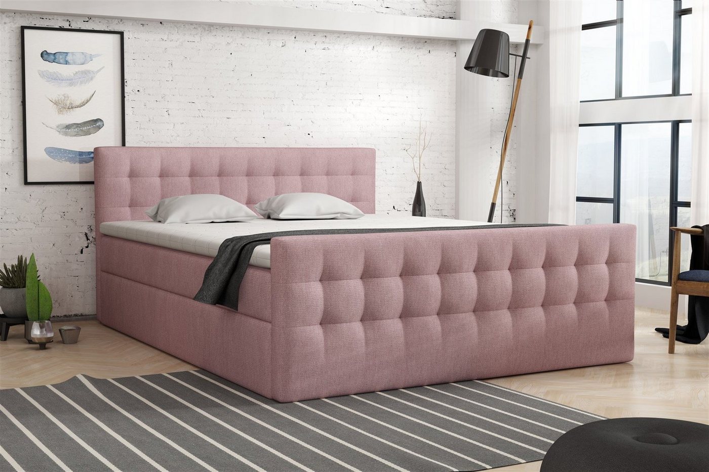 Fun Möbel Boxbett Schlafzimmerbett ANKER Deluxe in Stoff Sawana oder Soro (inkl. Kaltschaumtopper), gepolstertes Fußteil von Fun Möbel
