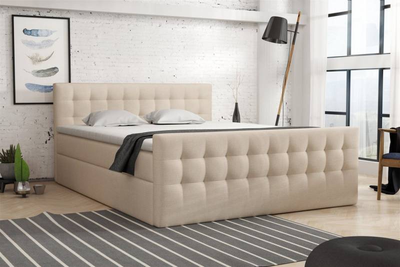 Fun Möbel Boxspringbett Boxspringbett Schlafzimmerbett ANKER Stoff inkl. Topper (inkl. Kaltschaumtopper), gepolstertes Fußteil von Fun Möbel