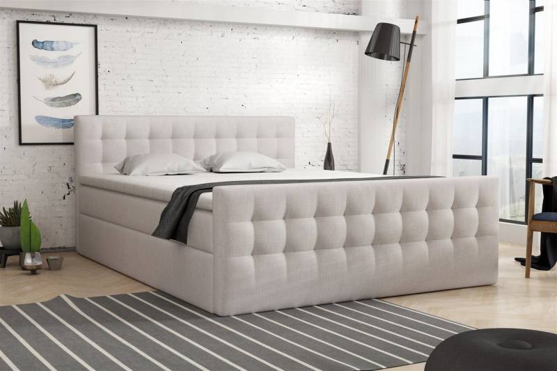 Fun Möbel Boxspringbett Boxspringbett Schlafzimmerbett ANKER Stoff inkl. Topper (inkl. Kaltschaumtopper), gepolstertes Fußteil von Fun Möbel