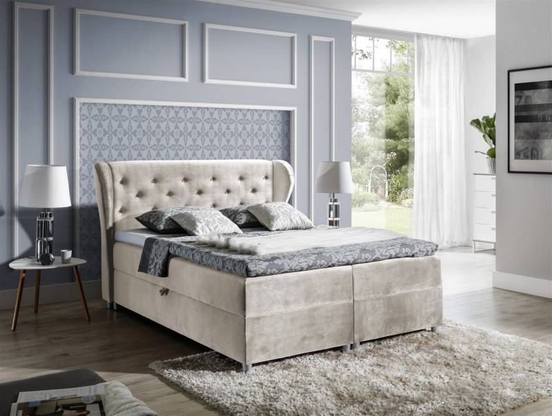 Fun Möbel Boxspringbett Boxspringbett Schlafzimmerbett ARIANNA Stoff Beige inkl. Bettkasten (N/A, 1-St., inkl. Kaltschaumtopper), inkl. Topper von Fun Möbel
